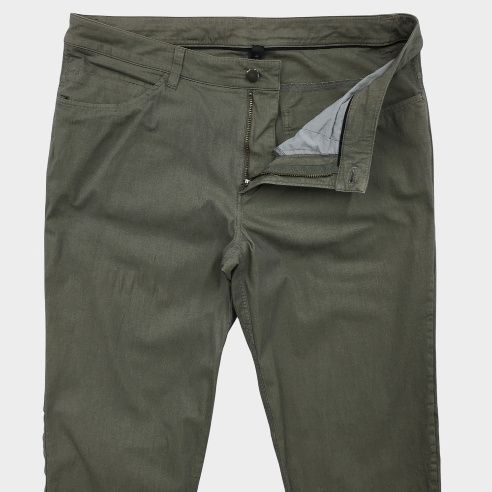 Lululemon ABC Pant Slim Fit Olive Green Mens 34 Tech Cotton Blend Chino Trousers